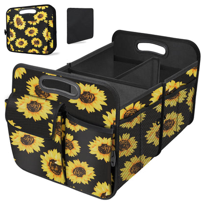 Trunk Organizer, Collapsible Waterproof car Trunk Organizer for SUVs & Sedans, Car Storage Organizers with Reinforced Handles, Car Accessories for Women and Men, 2 Compartments, 52L, Black