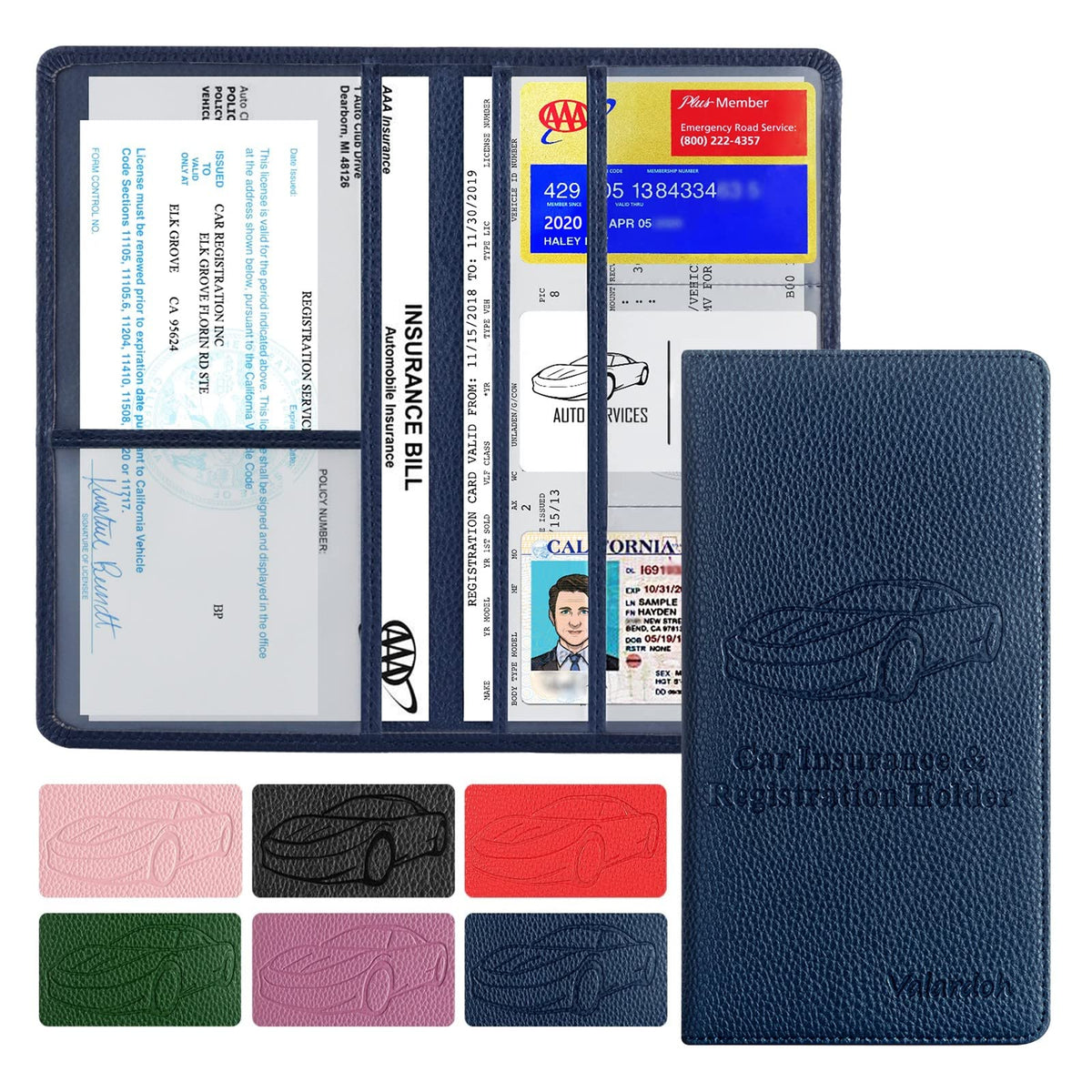 Valardoh Premium Car Registration and Insurance Card Holder, Car Document Holder for Cards, Driver License & other Essential Documents (Black)