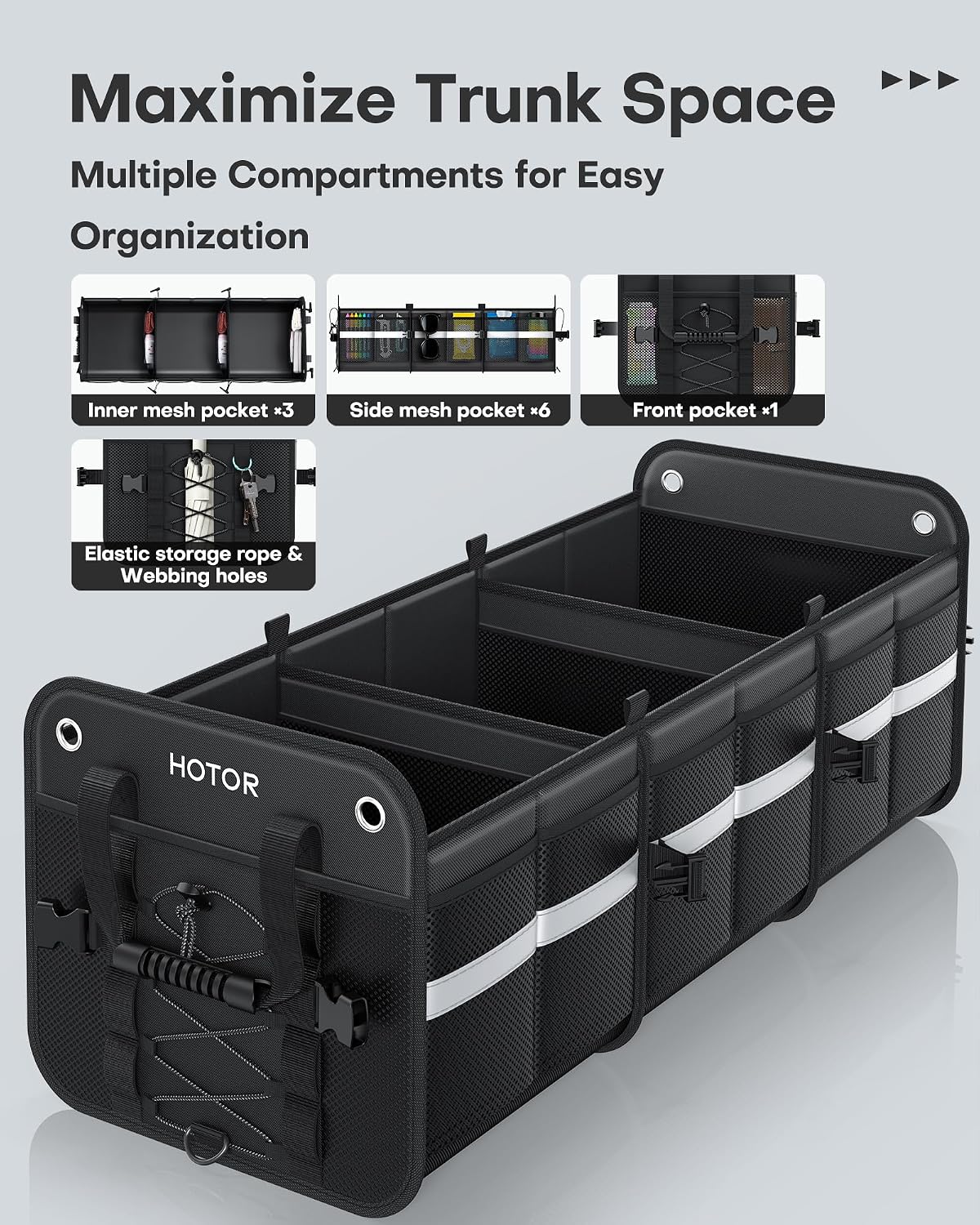 HOTOR Trunk Organizer for SUV – Car Storage Box Collapsible Car Organizer