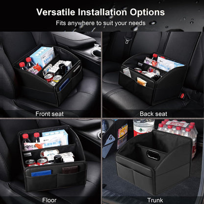 Car Storage Organizer, Leather Front & Back Seat Caddy Black