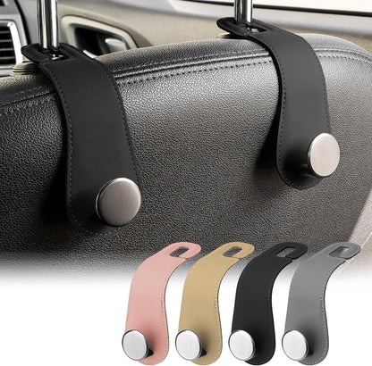 2 Pack Car Headrest Hooks Leather & Alloy Car Seat Storage Hangers, Black