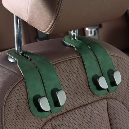 CoBak Purse Hook for Car - Universal Premium Stitched Leather and Aluminum-Magnesium Alloy Double Car Seat Back Storage Hook for Purses, Handbags, Bags (2 Pack),SageGreen