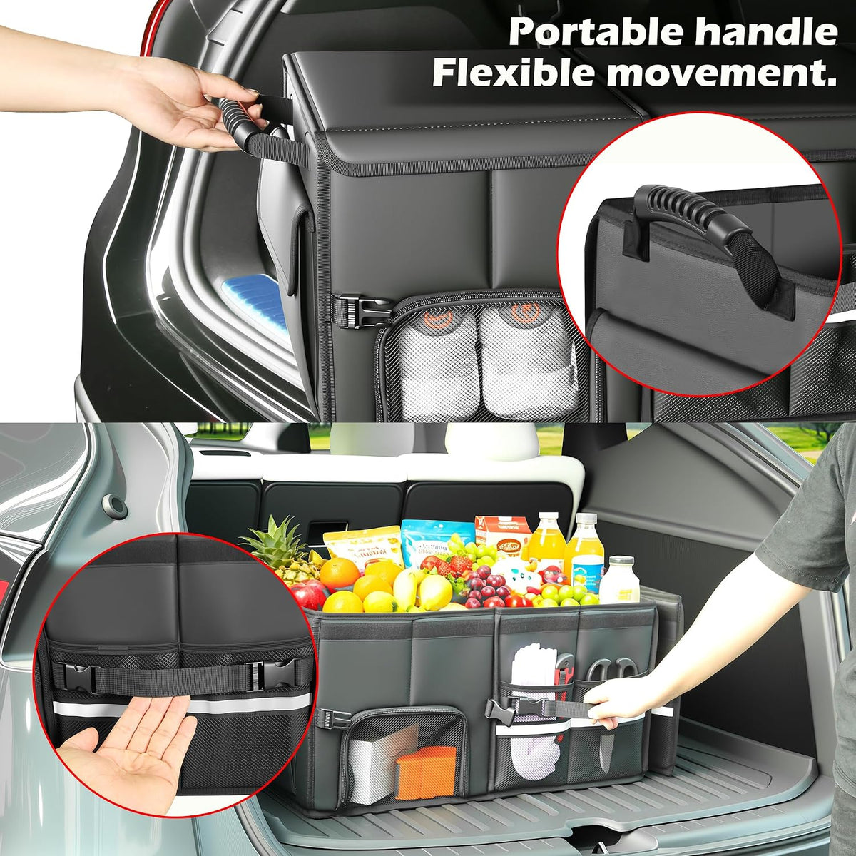 Trunk Organizer Car Organizer Leather Storage Box 3-grid Foldable