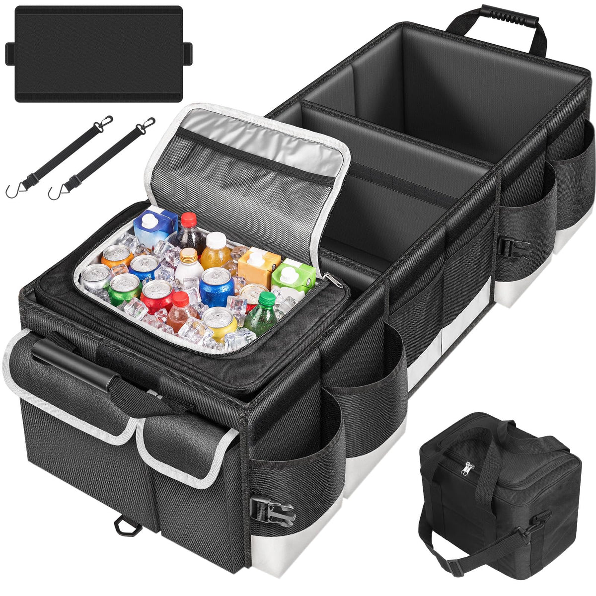 Oasser Car Trunk Organizer with Foldable Soft Lid, 55L 3 Compartments Black