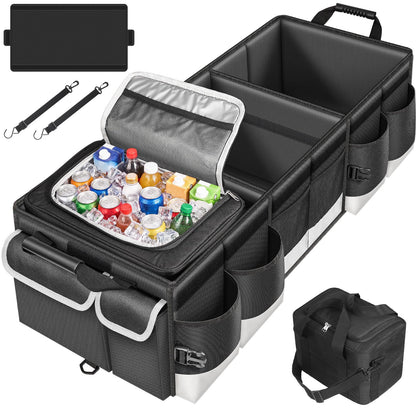 Oasser Car Trunk Organizer with Foldable Soft Lid, 55L 3 Compartments Black