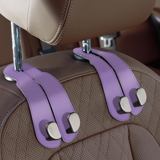 CoBak Purse Hook for Car - Universal Premium Stitched Leather and Aluminum-Magnesium Alloy Double Car Seat Back Storage Hook for Purses, Handbags, Bags (2 Pack),Amethyst Purple