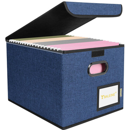 BALEINE File Organizer Box with Lid, Collapsible Hanging File Storage Box