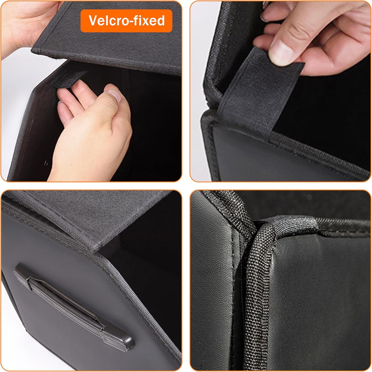 Trunk Organizer,car organizers and storage for suv,black Leather Storage Box with lid,Fiberboard,Collapsible(15''L x 13''W x 12.4''H,2K inches³)