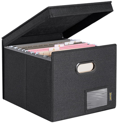 BALEINE File Organizer Box with Lid, Collapsible Hanging File Storage Box