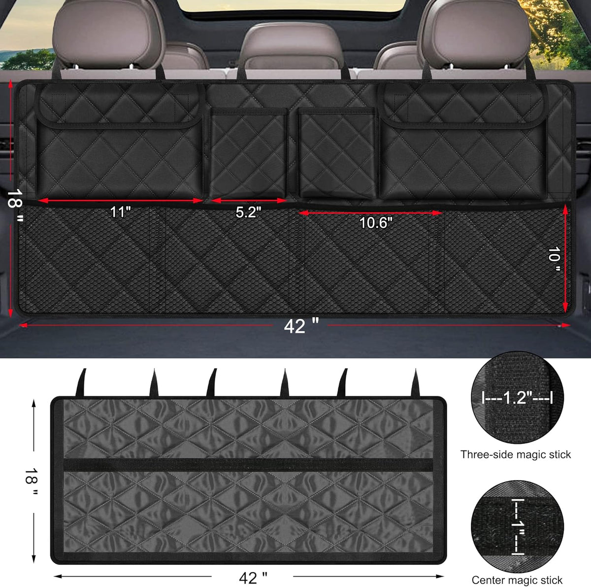Femuar Trunk Organizer, Hanging Backseat Car Storage Bag for SUV (42"*18")