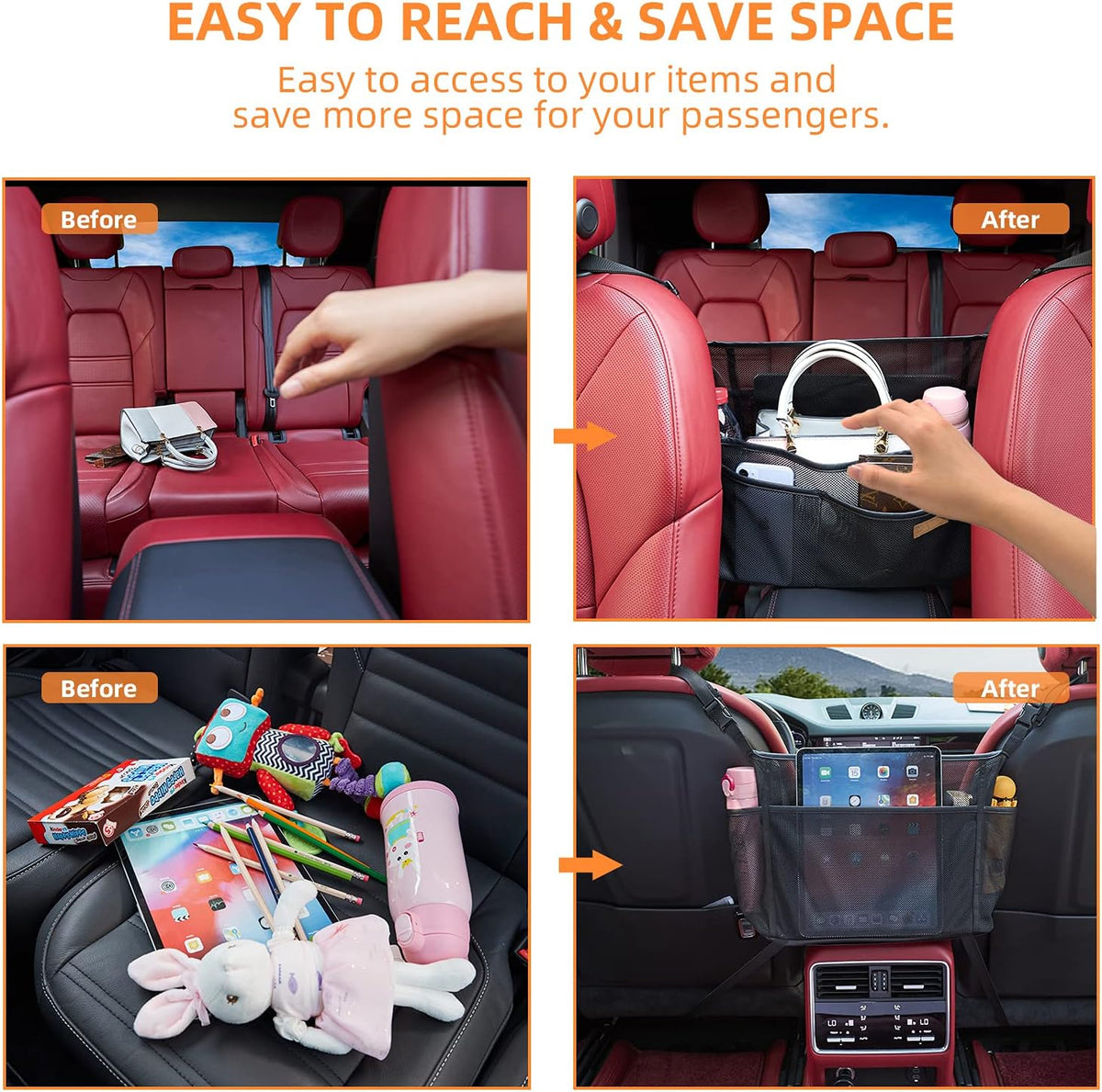 WLLWOO Car Net Pocket Organizer Purse Holder Console Front Seat Storage