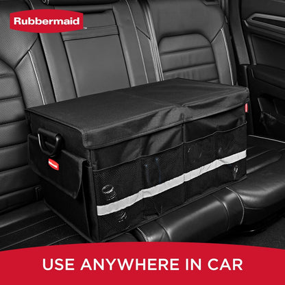 Rubbermaid Car Organizer, Collapsible Trunk Organizer, Multi-Compartment Car Storage Organization for Car Accessories, 3 Compartments With Cover, 23.23"*12.99"*11.81"