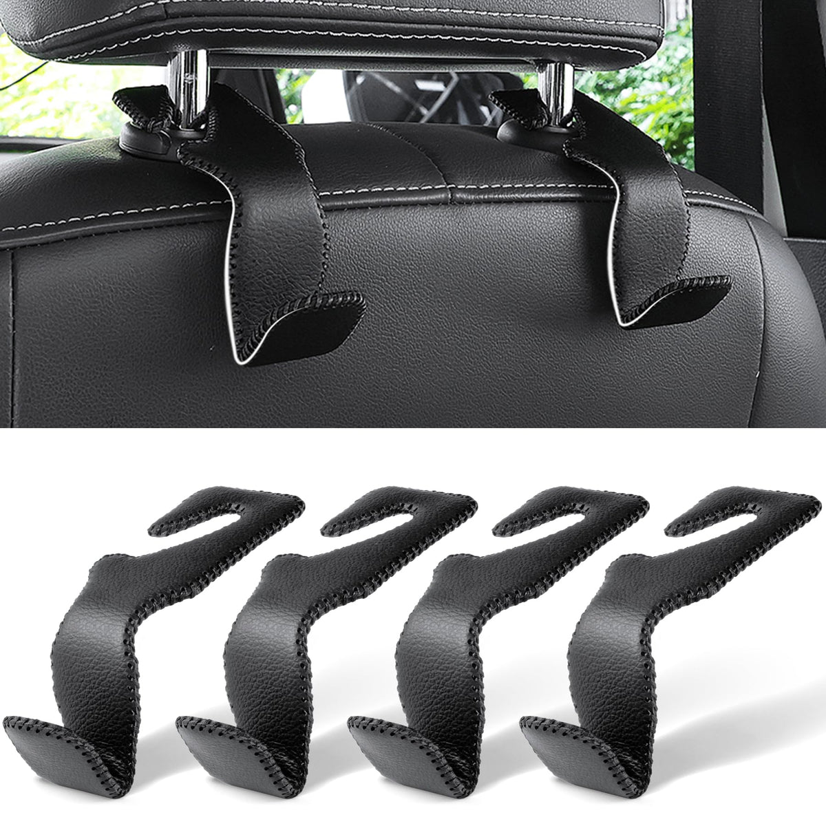 LivTee Car Seat Headrest Hook, Auto Seat Hook Hangers Storage Organizer Interior Accessories for Purse Coats Umbrellas Grocery Bags Handbag, 4-Pack