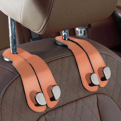 CoBak Purse Hook for Car - Universal Premium Stitched Leather and Aluminum-Magnesium Alloy Double Car Seat Back Storage Hook for Purses, Handbags, Bags (2 Pack),SageGreen