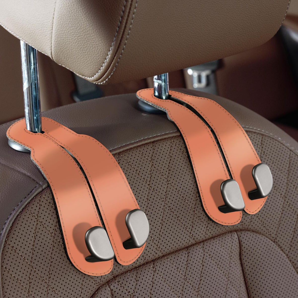 CoBak Purse Hook for Car - Universal Premium Stitched Leather and Aluminum-Magnesium Alloy Double Car Seat Back Storage Hook for Purses, Handbags, Bags (4 Pack),Black