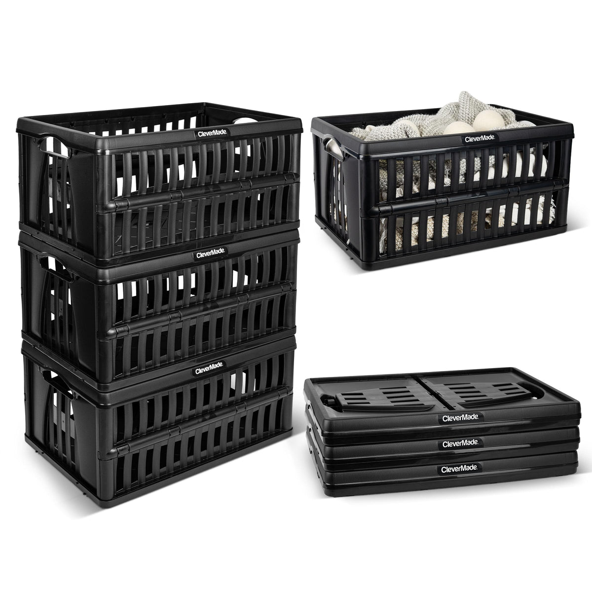 CleverMade Collapsible Utility Crate For Storage, 45L 1 Pack, Obsidian