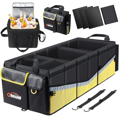 Oasser Car Trunk Organizer with Foldable Soft Lid, 55L 3 Compartments Black