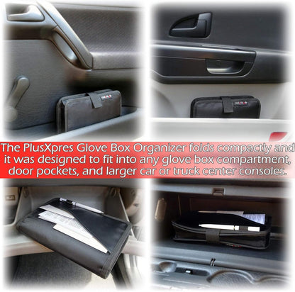 PlusXpres Glove Box Compartment Organizer - Car Document Holder - Black