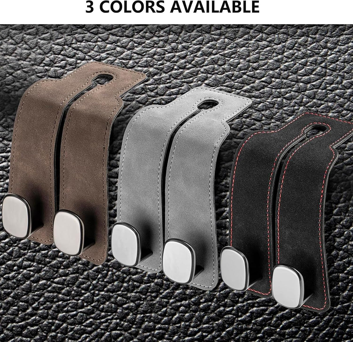 2 Pack Black Leather Car Headrest Hooks Purse Bag Storage Holders for Car Seats