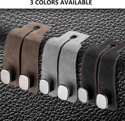 2 Pack Black Leather Car Headrest Hooks Purse Bag Storage Holders for Car Seats