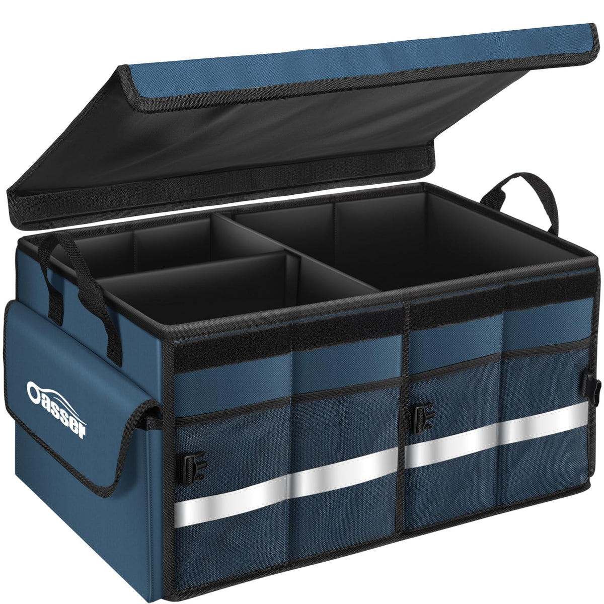Oasser Car Trunk Organizer with Foldable Soft Lid, 55L 3 Compartments Black