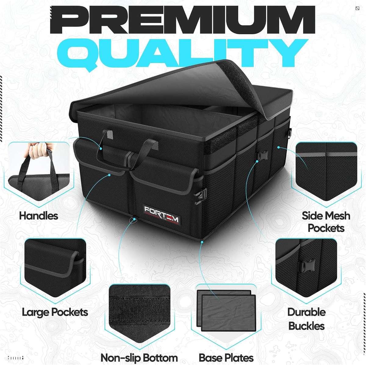 FORTEM Trunk Organizer - Foldable Car Organizer & Storage for SUVs & Trucks