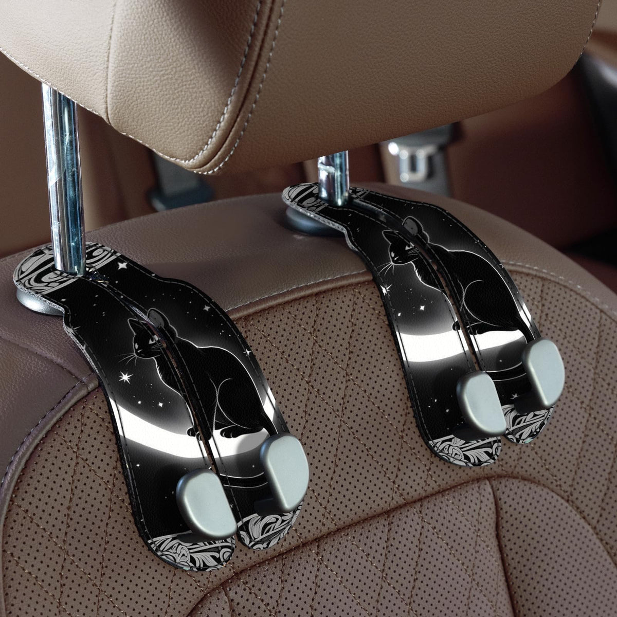 CoBak Purse Hook for Car - Universal Premium Stitched Leather and Aluminum-Magnesium Alloy Double Car Seat Back Storage Hook for Purses, Handbags, Bags (2 Pack),Amethyst Purple