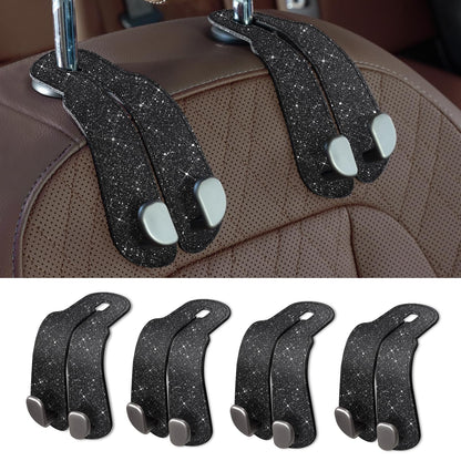 CoBak Purse Hook for Car - Universal Premium Stitched Leather and Aluminum-Magnesium Alloy Double Car Seat Back Storage Hook for Purses, Handbags, Bags (2 Pack),Amethyst Purple