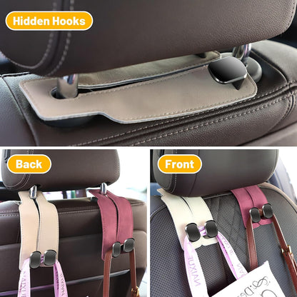 Amelity Car Headrest Hooks, Purse Hook for Car 2 Pack Beige