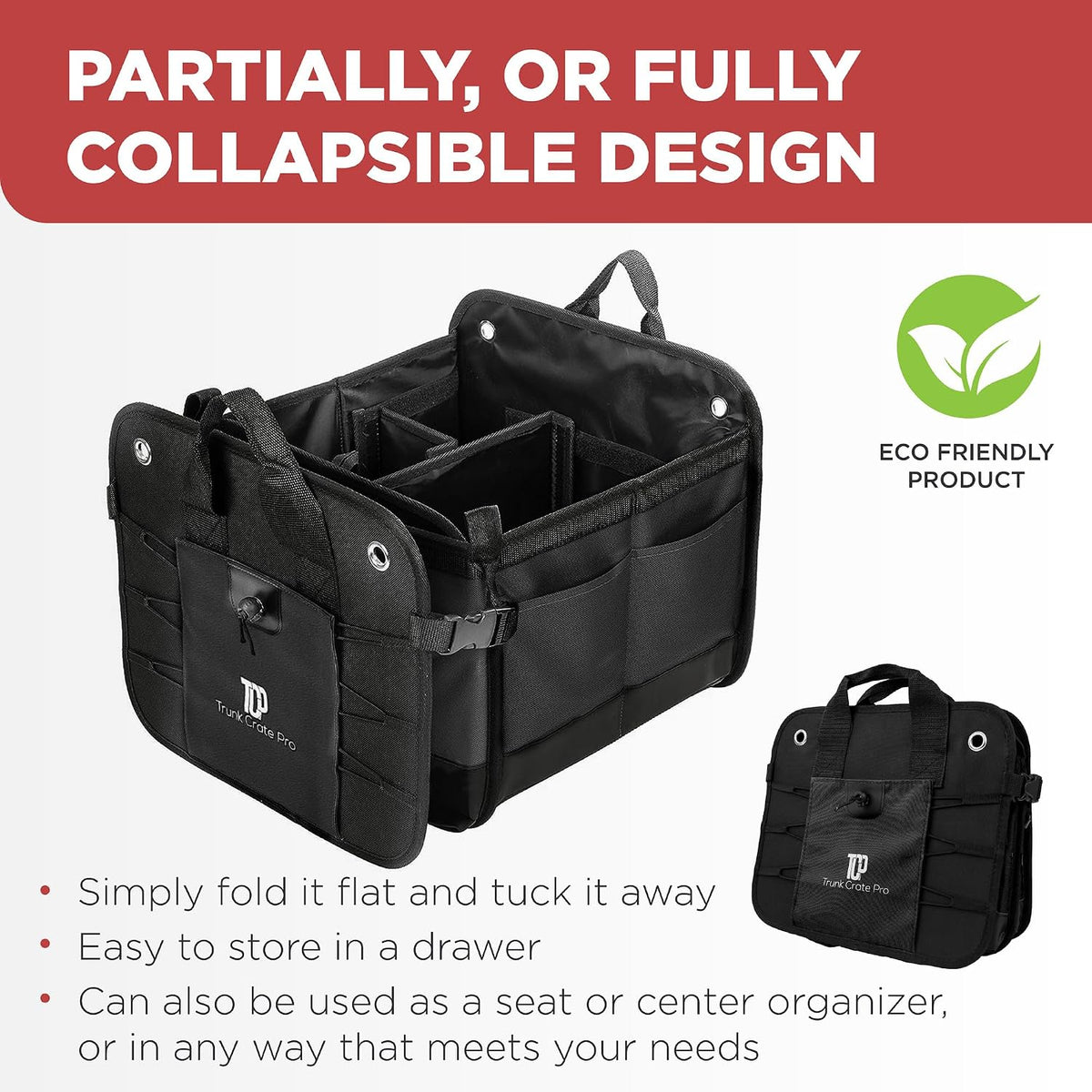 Car Trunk Organizer for SUV & Truck Cargo Storage, Large, Black