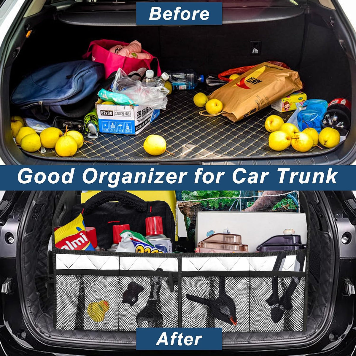 Deosk Car Trunk Organizer for SUV, Car Organizers and Storage with Reinforced Handles, Car Accessories for Women/Men 70L Waterproof Polyester Trunk Organizer(Large, Beige)