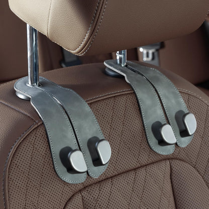 CoBak Purse Hook for Car - Universal Premium Stitched Leather and Aluminum-Magnesium Alloy Double Car Seat Back Storage Hook for Purses, Handbags, Bags (2 Pack),SageGreen