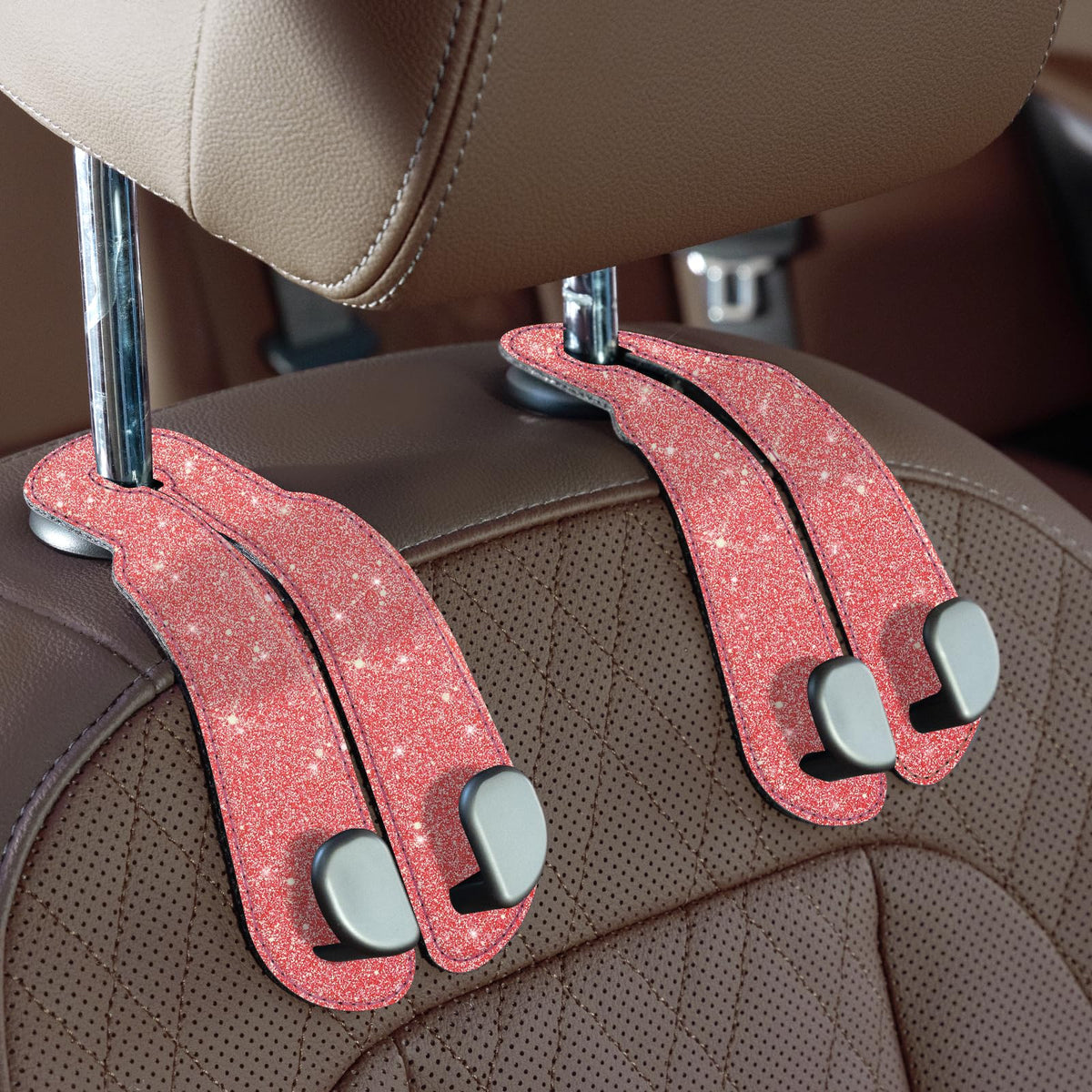 CoBak Purse Hook for Car - Universal Premium Stitched Leather and Aluminum-Magnesium Alloy Double Car Seat Back Storage Hook for Purses, Handbags, Bags (2 Pack),SageGreen