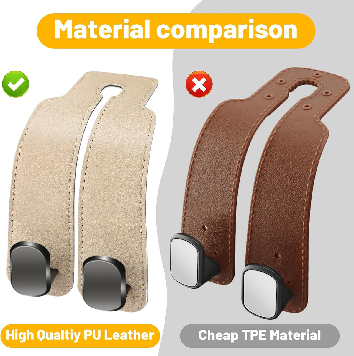 Amelity Car Headrest Hooks, Purse Hook for Car 2 Pack Beige