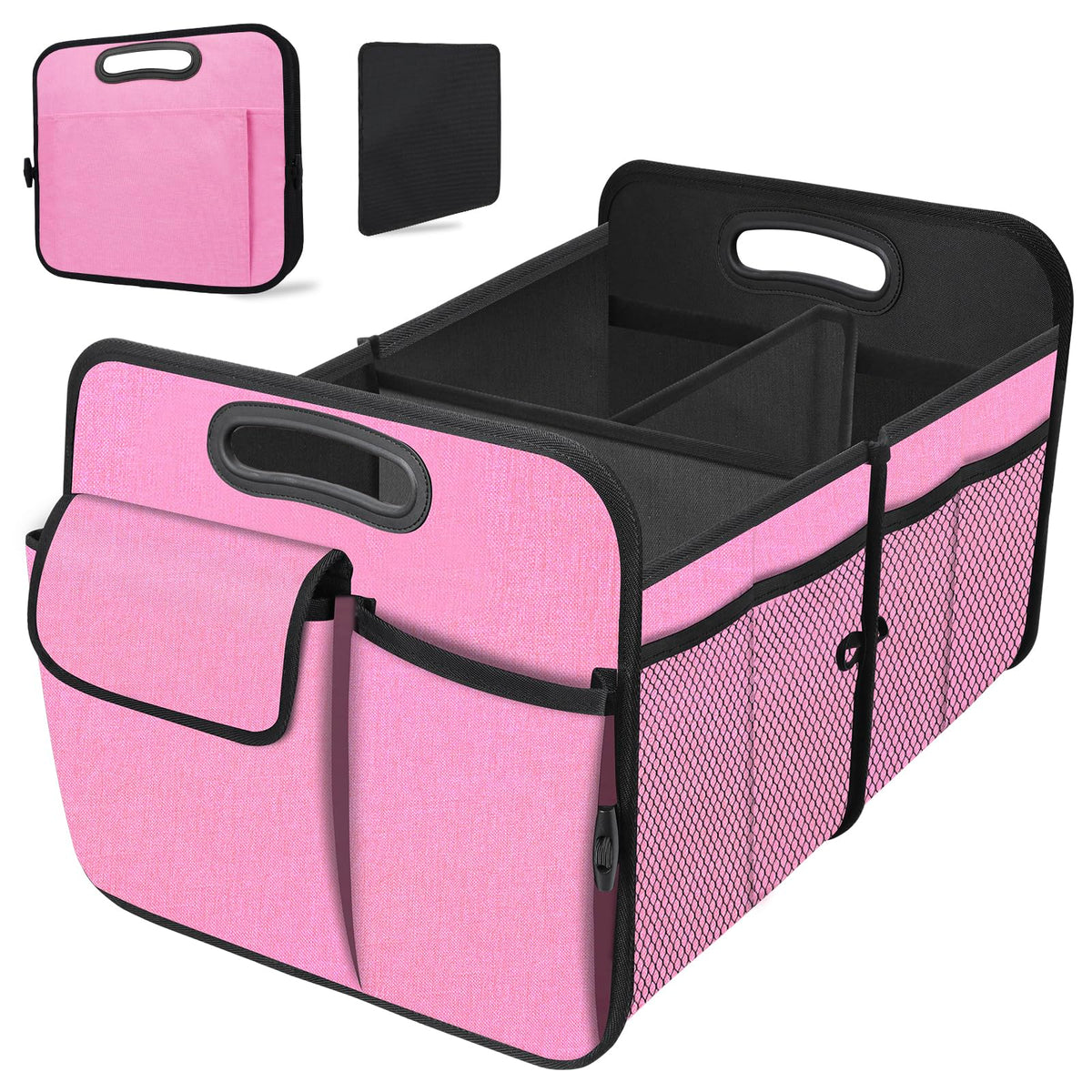 Trunk Organizer, Collapsible Waterproof car Trunk Organizer for SUVs & Sedans, Car Storage Organizers with Reinforced Handles, Car Accessories for Women and Men, 2 Compartments, 52L, Black