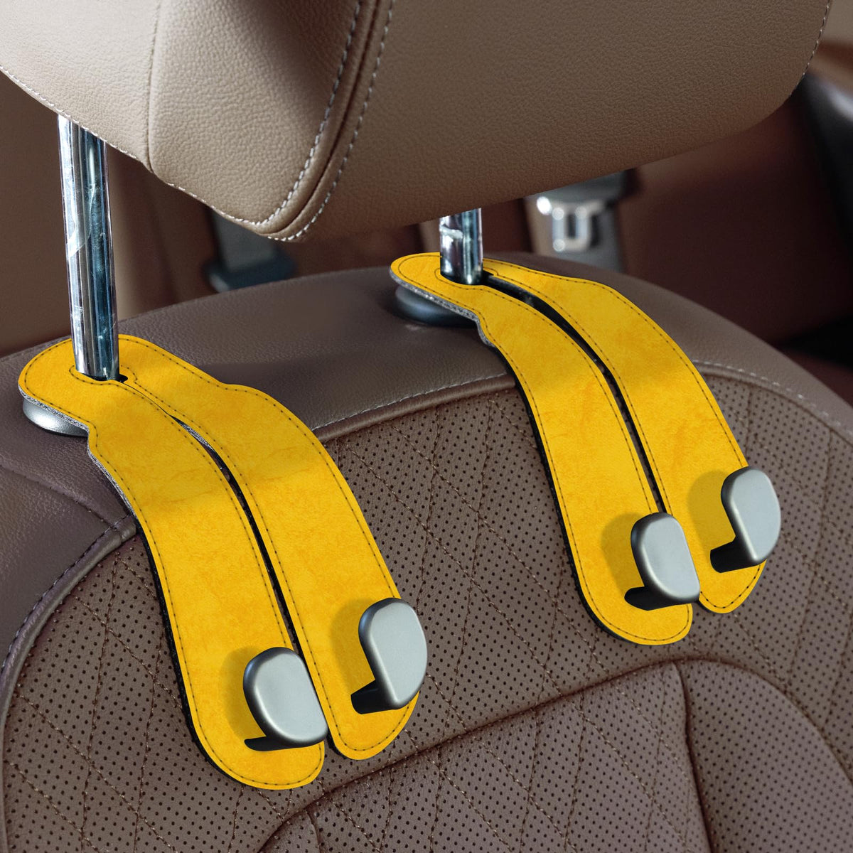 CoBak Purse Hook for Car - Universal Premium Stitched Leather and Aluminum-Magnesium Alloy Double Car Seat Back Storage Hook for Purses, Handbags, Bags (2 Pack),Amethyst Purple