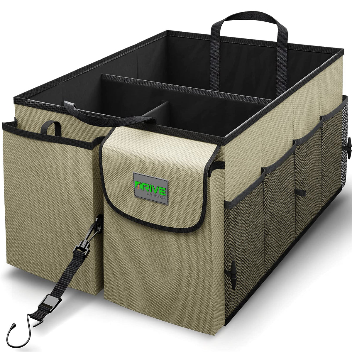 DRIVE - Car Trunk Organizer - Collapsible, Multi-Compartment Automotive SUV Car Organizer for Storage w/Adjustable Straps - Truck & Car Accessories for Women and Men - Grey