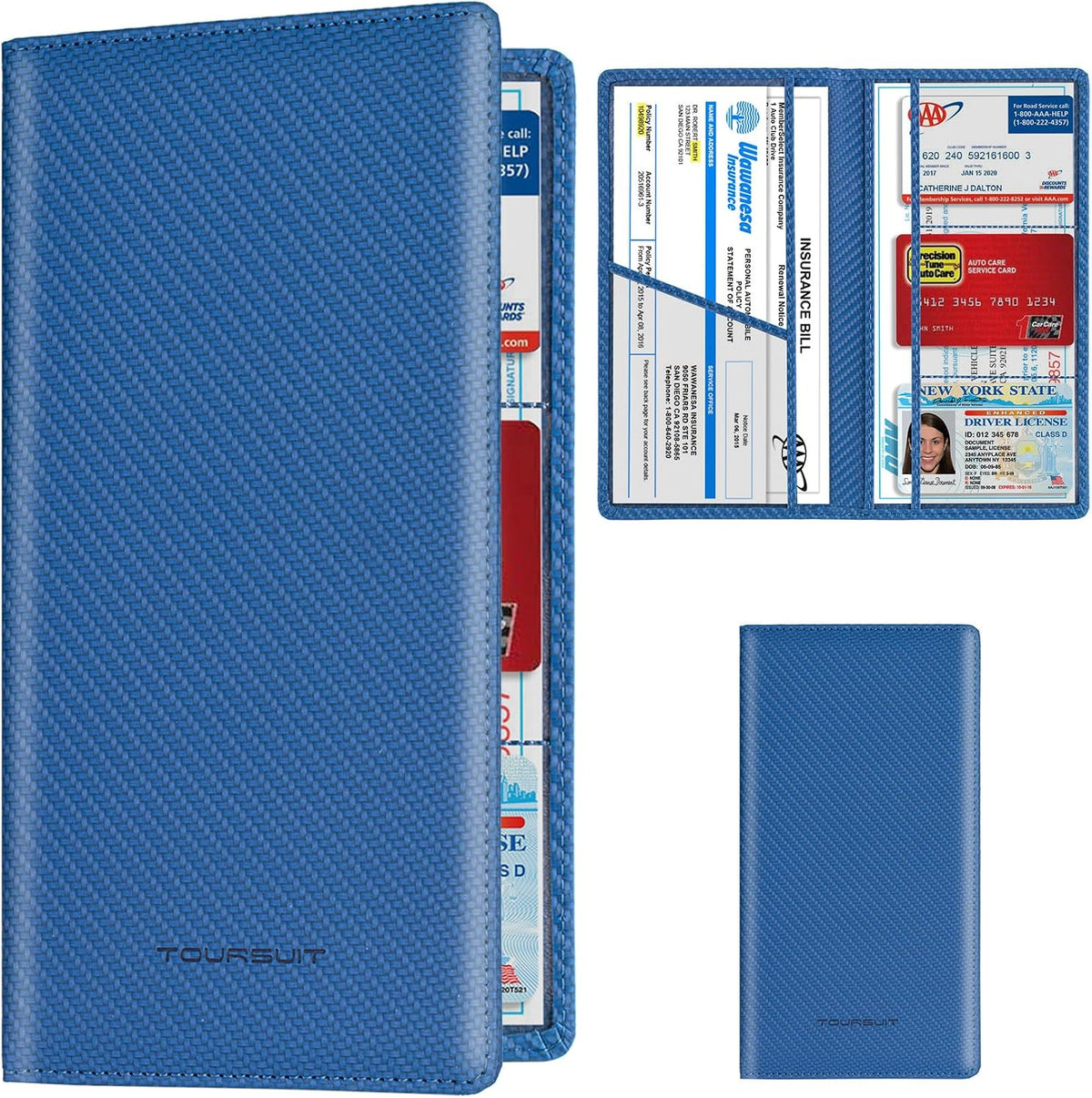 TOURSUIT Car Registration & Insurance Card Holder, Carbon Blue