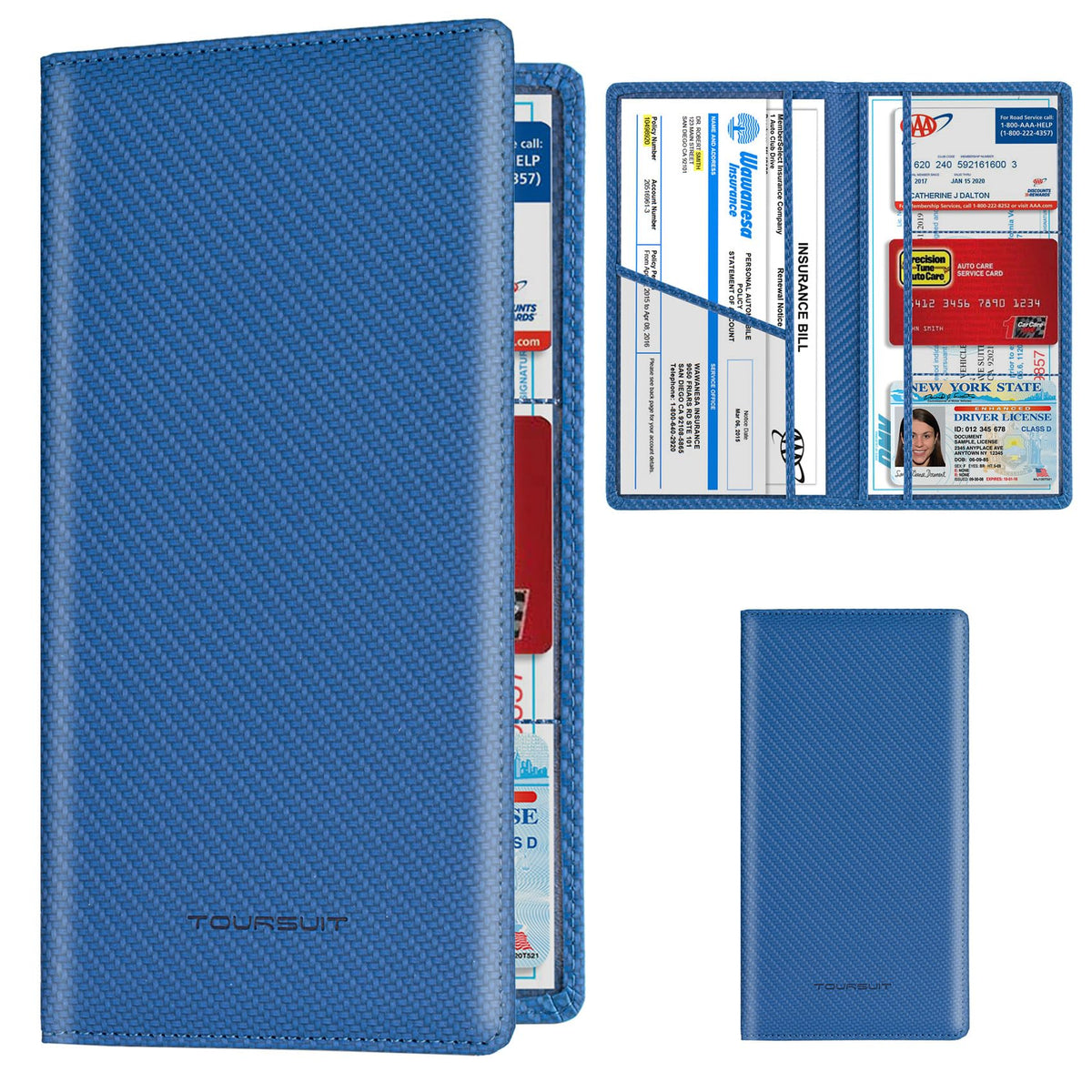 TOURSUIT Car Registration & Insurance Card Holder, Carbon Blue