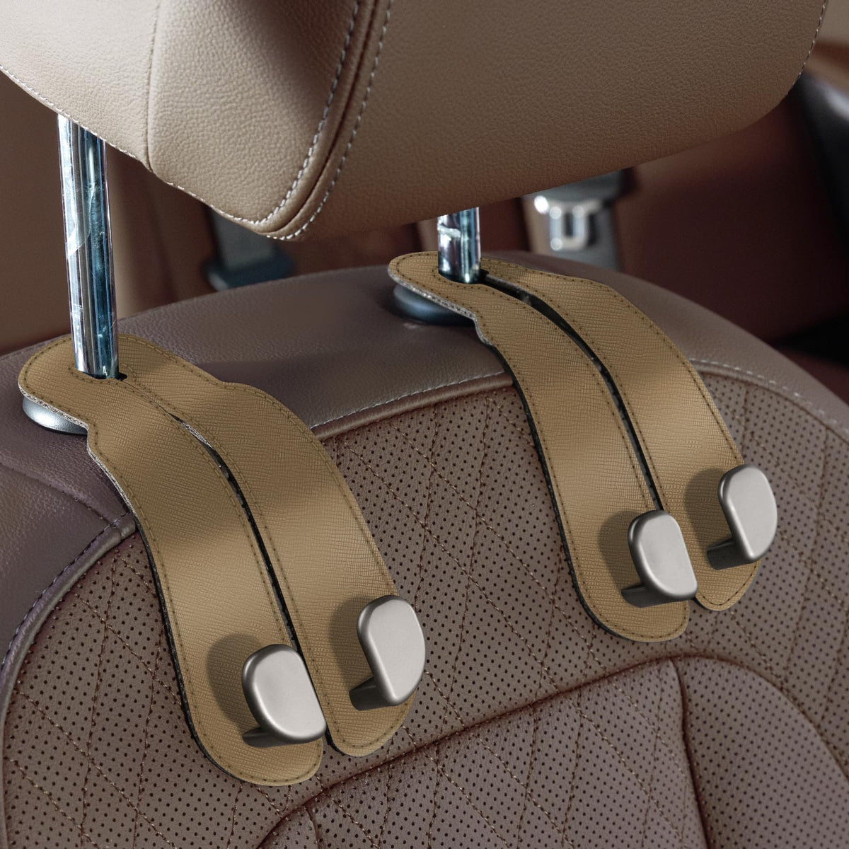 CoBak Purse Hook for Car - Universal Premium Stitched Leather and Aluminum-Magnesium Alloy Double Car Seat Back Storage Hook for Purses, Handbags, Bags (2 Pack),Amethyst Purple