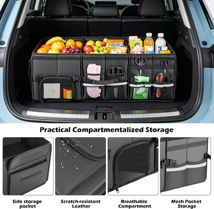 Trunk Organizer Car Organizer Leather Storage Box 3-grid Foldable