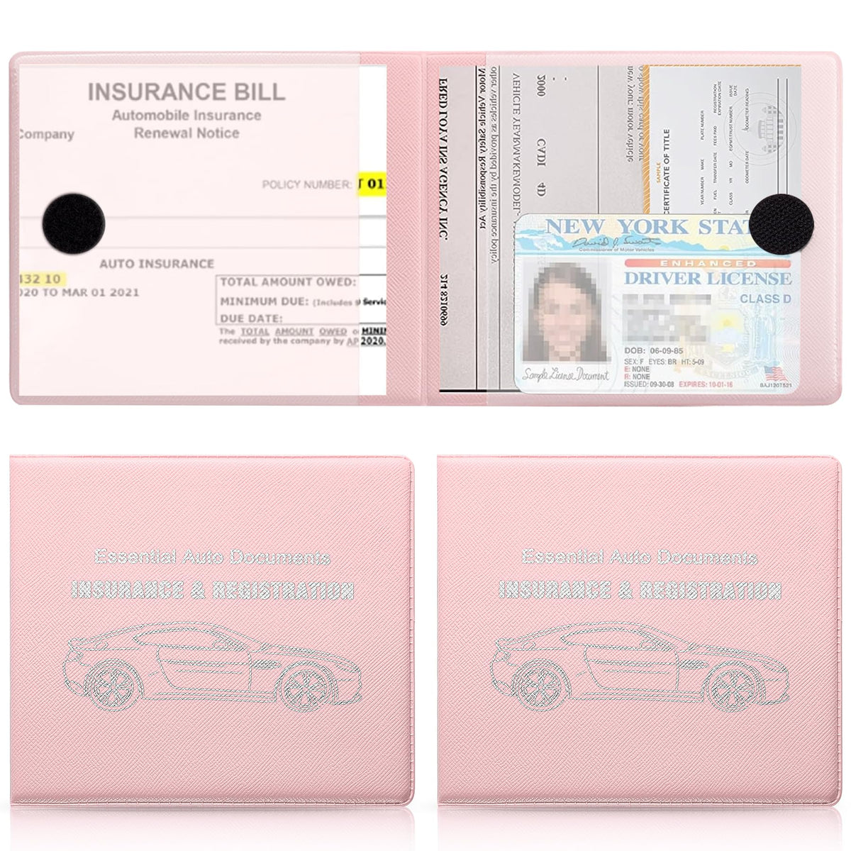 UYYE Car Registration and Insurance Card Holder, Vehicle Glove Box Car Organizer, Interior Car Accessories for Documents, Cards, License - 2 Pack