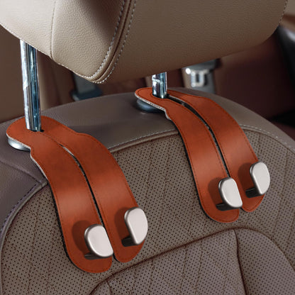 CoBak Purse Hook for Car - Universal Premium Stitched Leather and Aluminum-Magnesium Alloy Double Car Seat Back Storage Hook for Purses, Handbags, Bags (2 Pack),Amethyst Purple