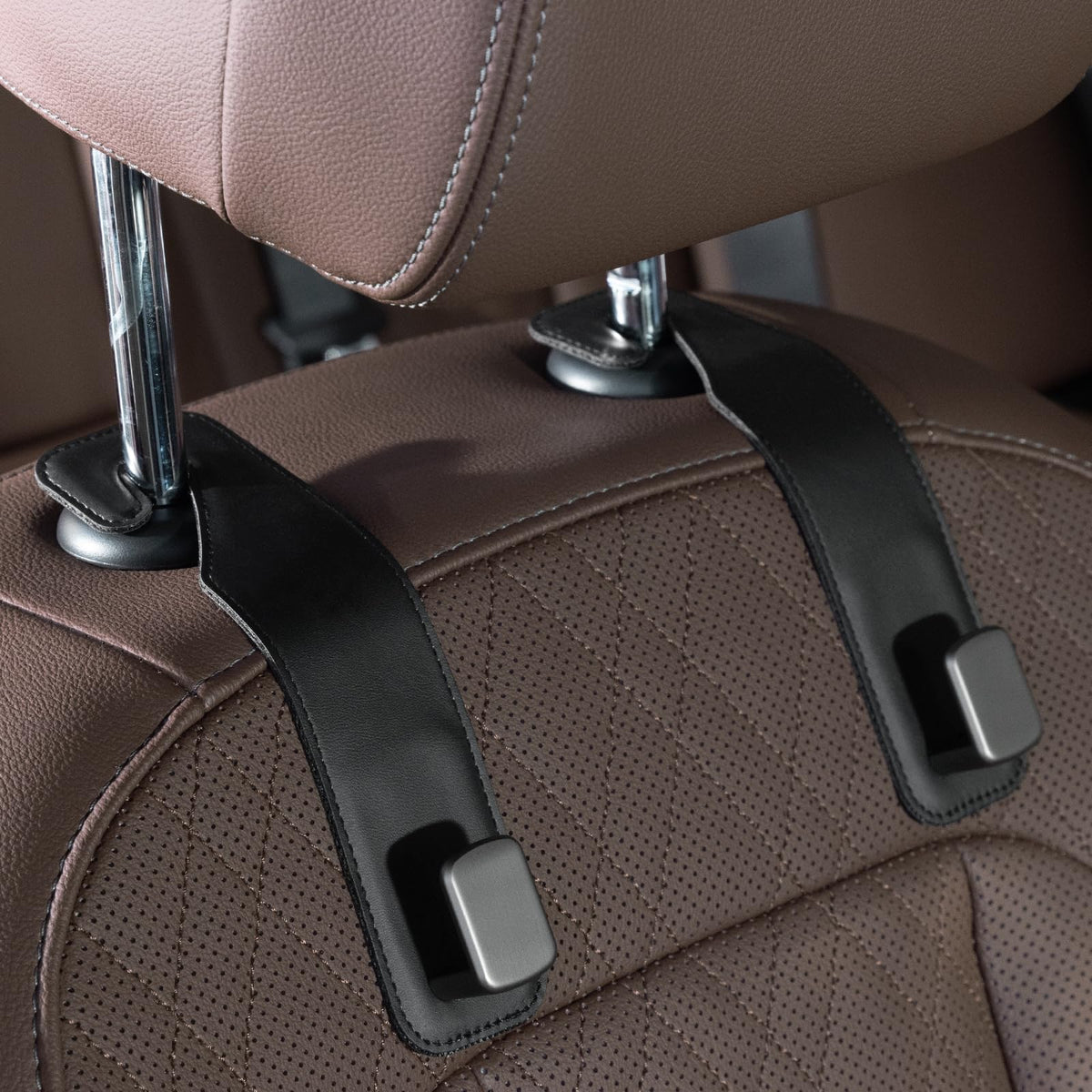 CoBak Purse Hook for Car - Universal Premium Stitched Leather and Aluminum-Magnesium Alloy Double Car Seat Back Storage Hook for Purses, Handbags, Bags (2 Pack),Amethyst Purple