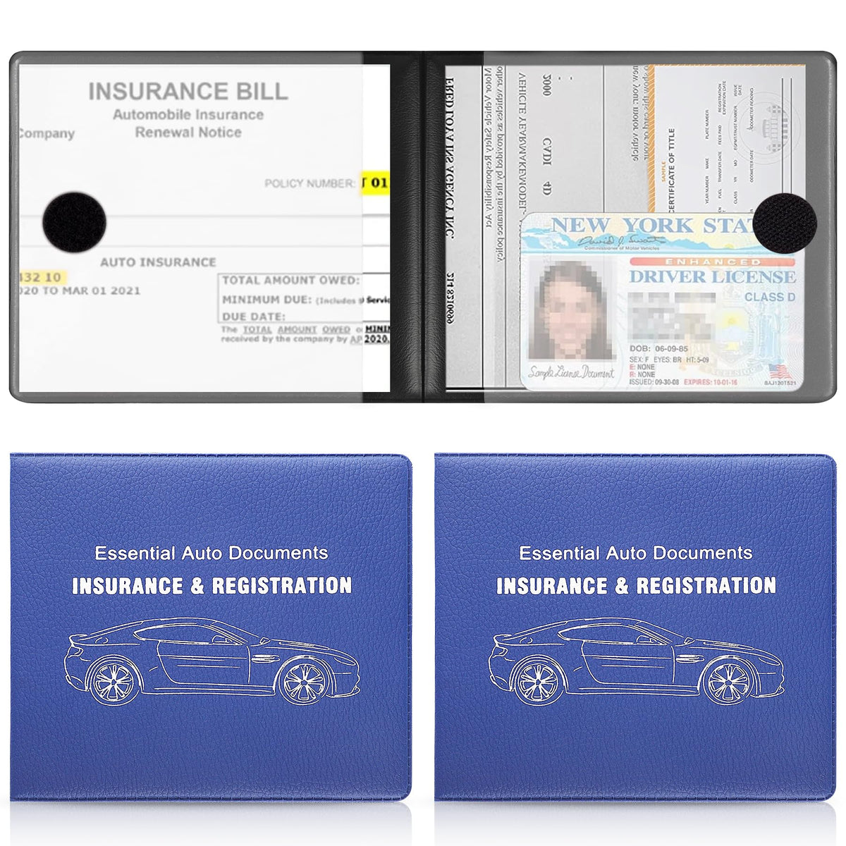 UYYE Car Registration and Insurance Card Holder, Vehicle Glove Box Car Organizer, Interior Car Accessories for Documents, Cards, License - 2 Pack