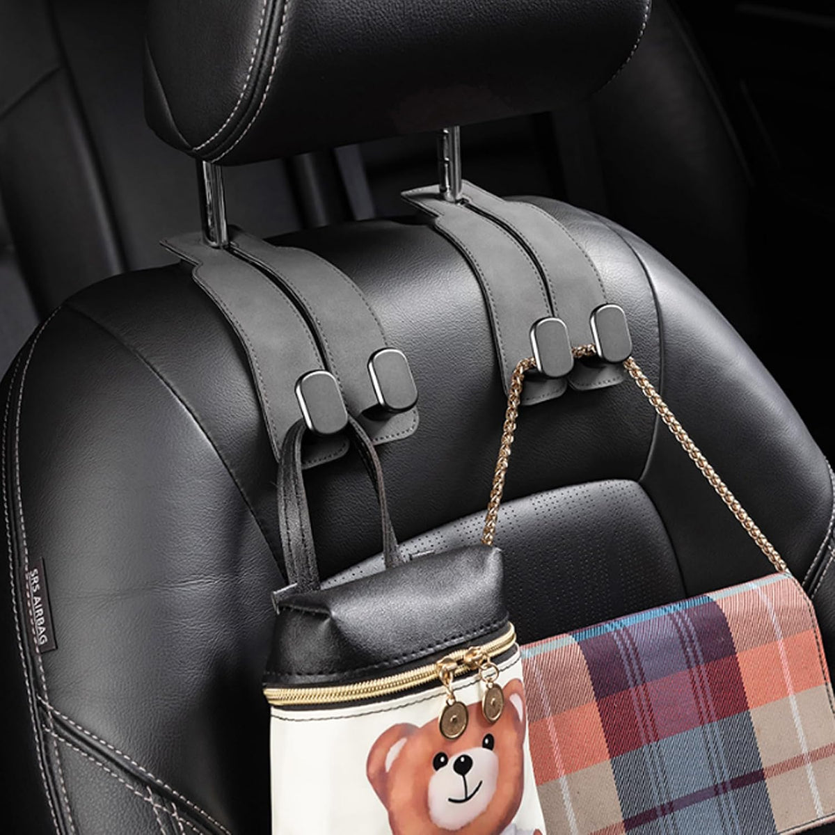 Amelity Car Headrest Hooks, Purse Hook for Car 2 Pack Gray