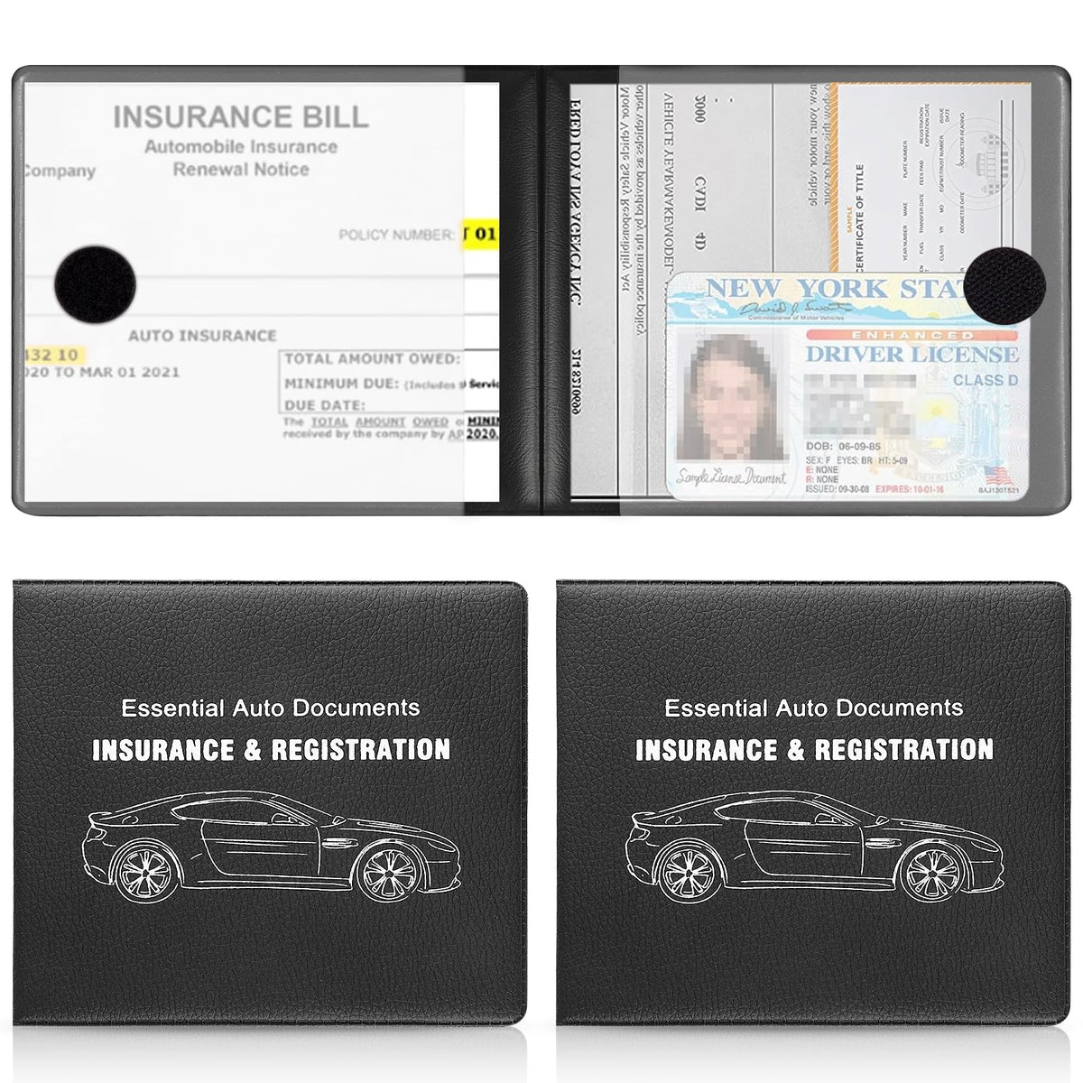 UYYE Car Registration and Insurance Card Holder, Vehicle Glove Box Car Organizer, Interior Car Accessories for Documents, Cards, License - 2 Pack
