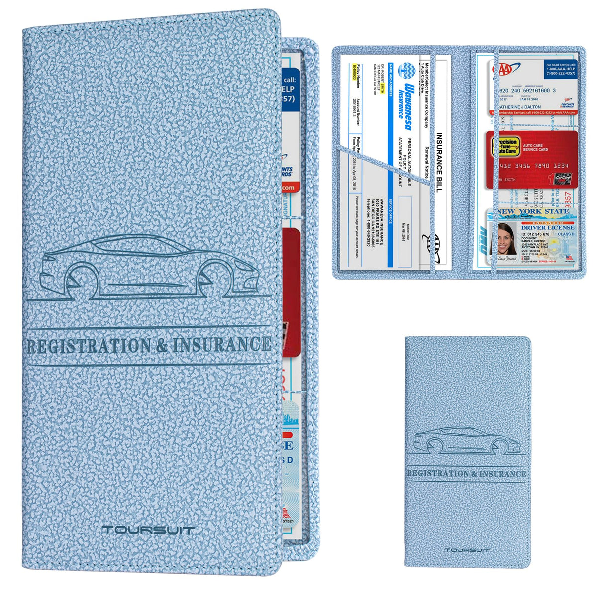 TOURSUIT Car Registration & Insurance Card Holder, Carbon Blue