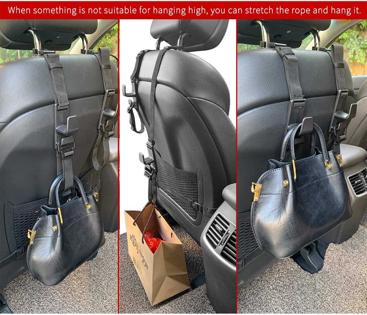 4-Pack Headrest Hooks for Car Universal Interior Auto Vehicle Back Front Seat Hanger Holder Organizer for Handbags Purses Coats and Grocery Bags