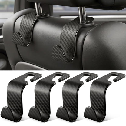 SINGARO 4 Pack Car Seat Headrest Hooks, Vehicle Back Seat Hanger Storage Organizer for Purse Handbag Backpack Coat Grocery, 360° Rotating Heavy Duty Holds 44lbs, Black